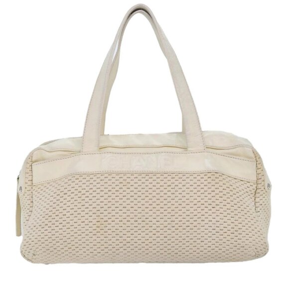 CHANEL Hand Bag Canvas Leather Beige CC Auth - Picture 3 of 16